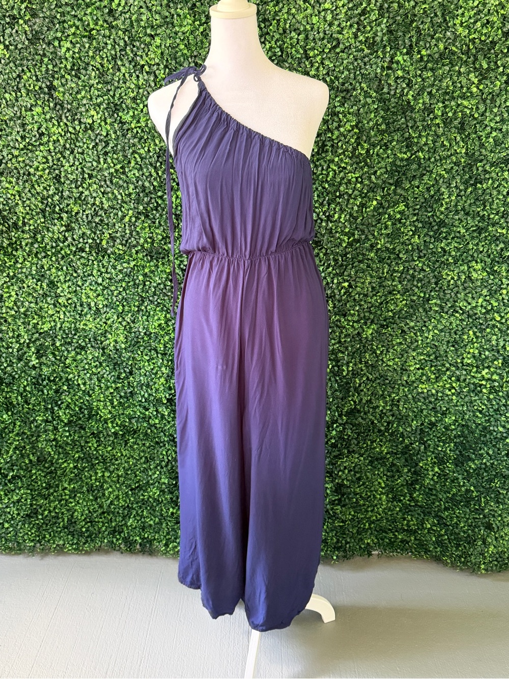 One-Shoulder blue romper  Jumpsuit with Tie Strap